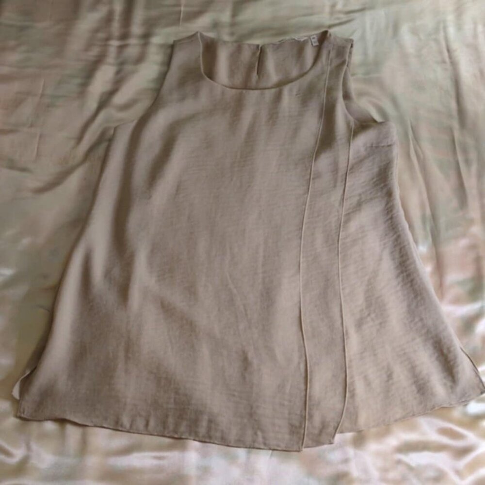 Soft Surroundings Sleeveless PM Layered Beige Shell Blouse Basic Natural Comfort